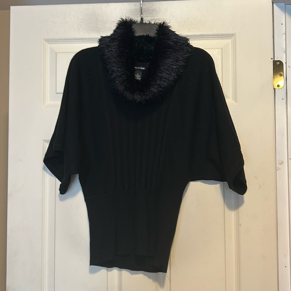 Lauren Michelle Black Faux Fur Cowl Neck Sweater Size Large